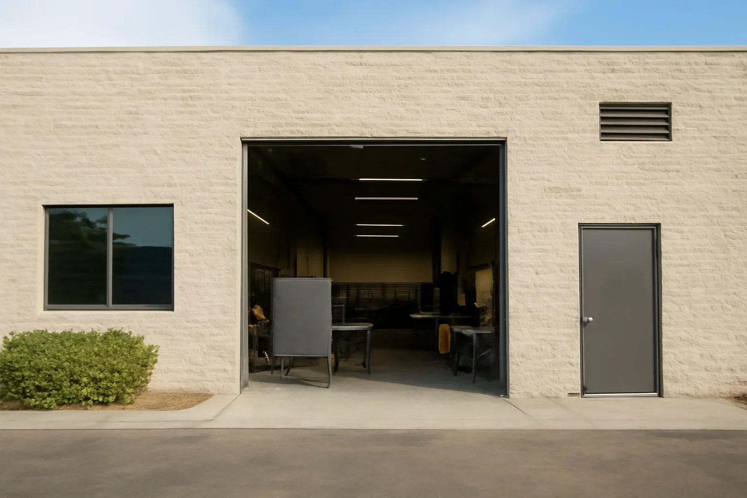 Exterior-facing view of a professional metal fabrication workspace in Canyon Country