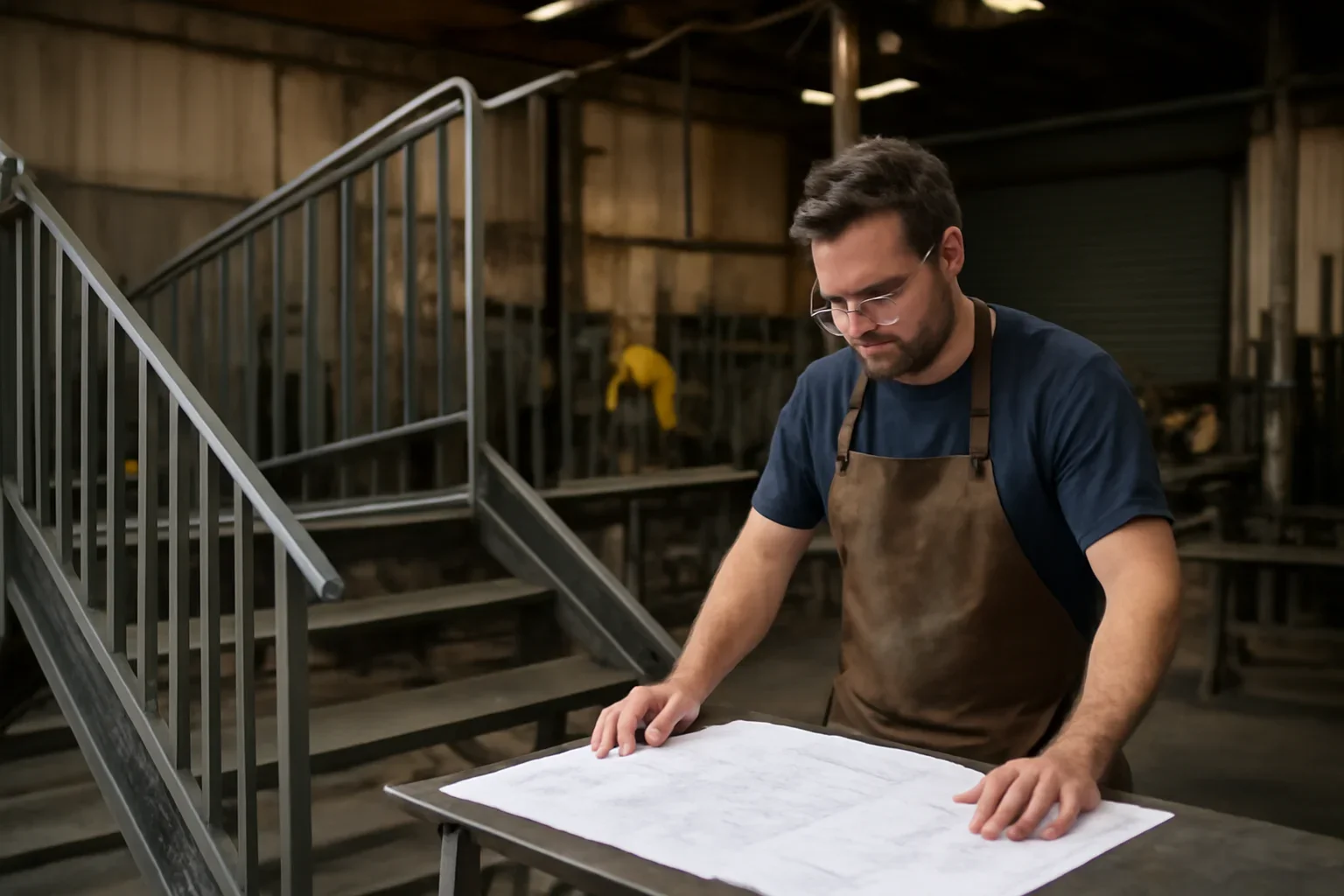 Commercial Railings & Stairs project planning at a custom metal fabrication shop