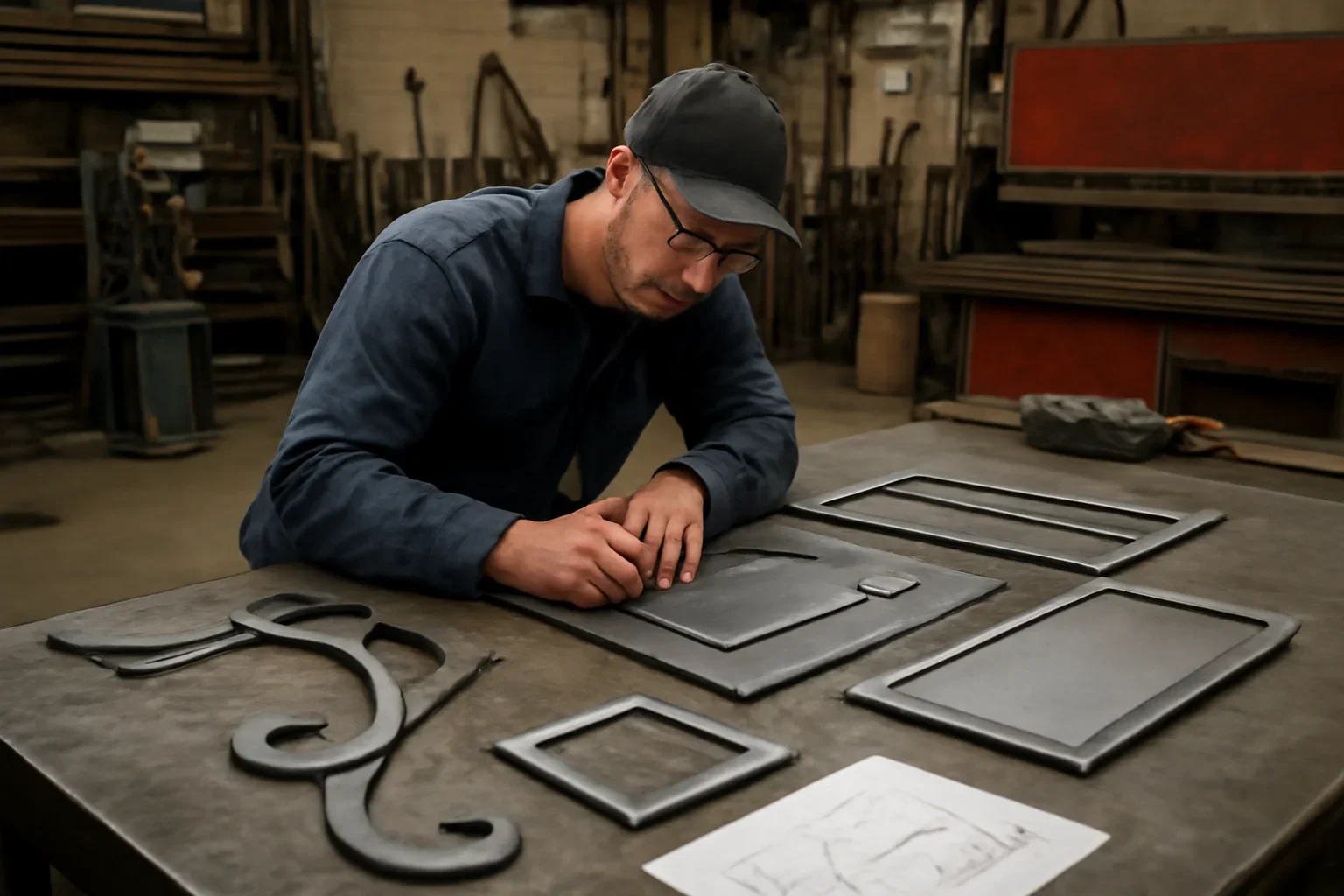 Custom Brackets & Signage project planning at a custom metal fabrication shop