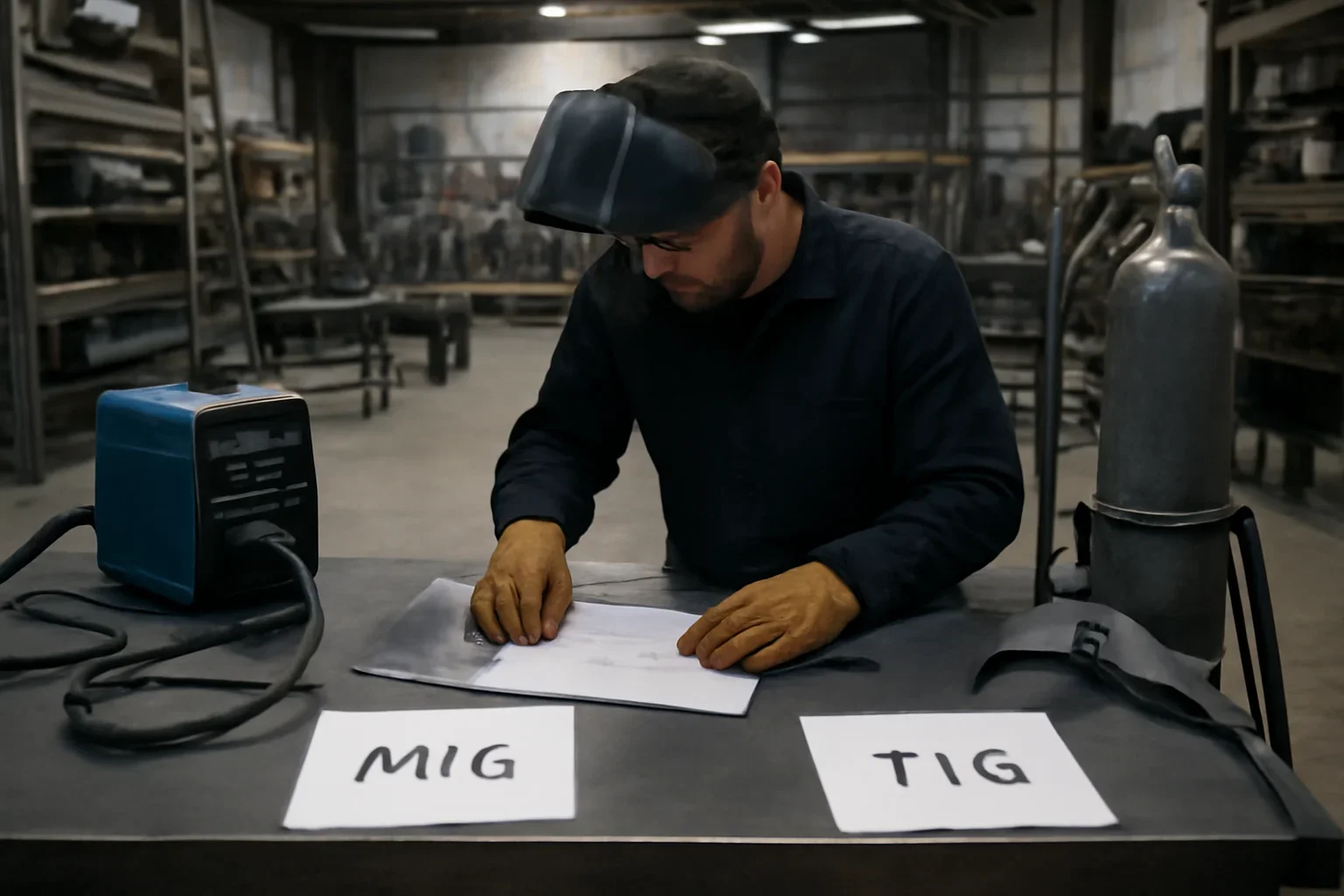 MIG vs TIG Welding project planning at a custom metal fabrication shop