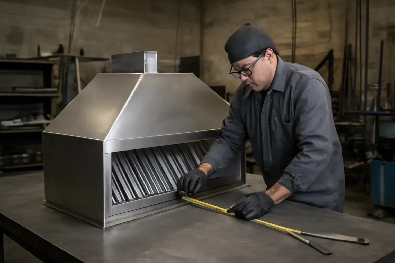 Commercial Kitchen Exhaust & Hoods project planning at a custom metal fabrication shop