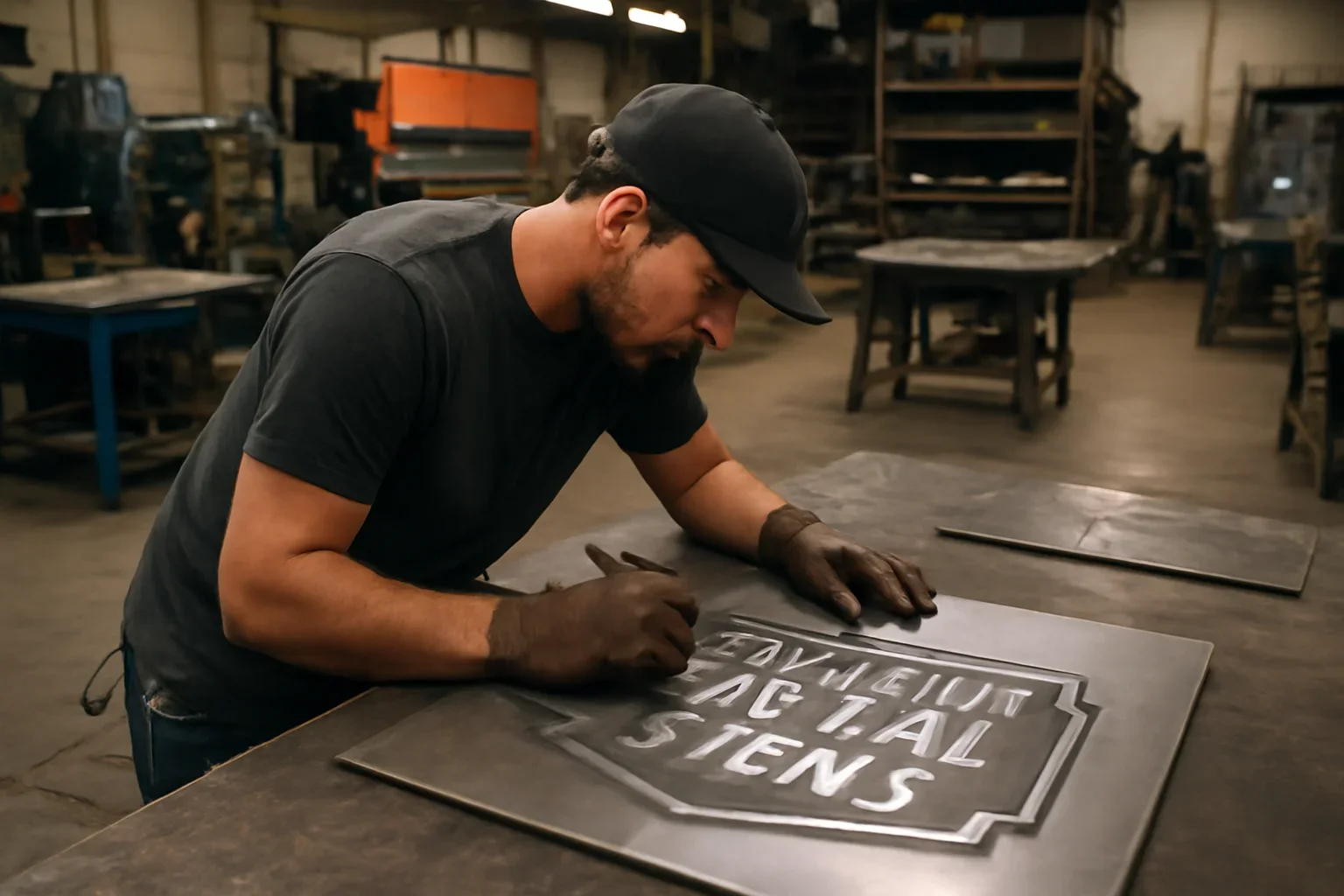 Custom Metal Signs project planning at a custom metal fabrication shop
