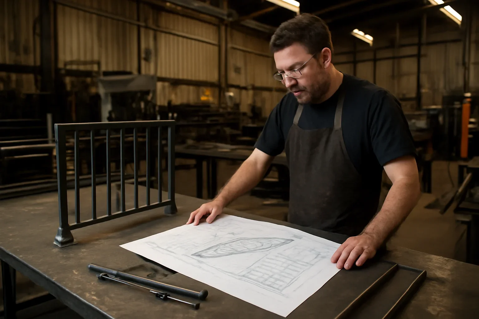 Custom Railings & Staircases project planning at a custom metal fabrication shop