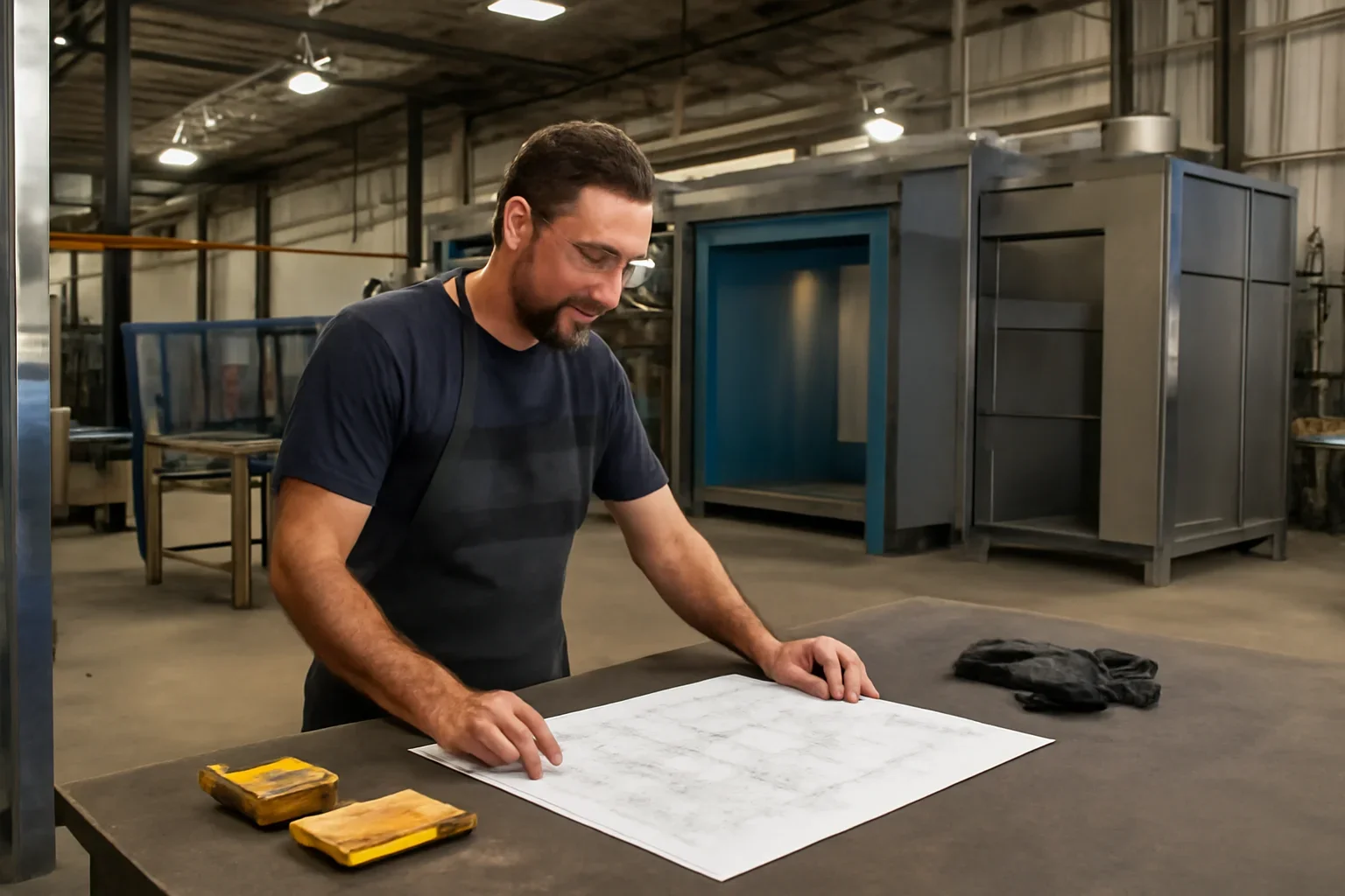 Finishing & Powder Coating project planning at a custom metal fabrication shop