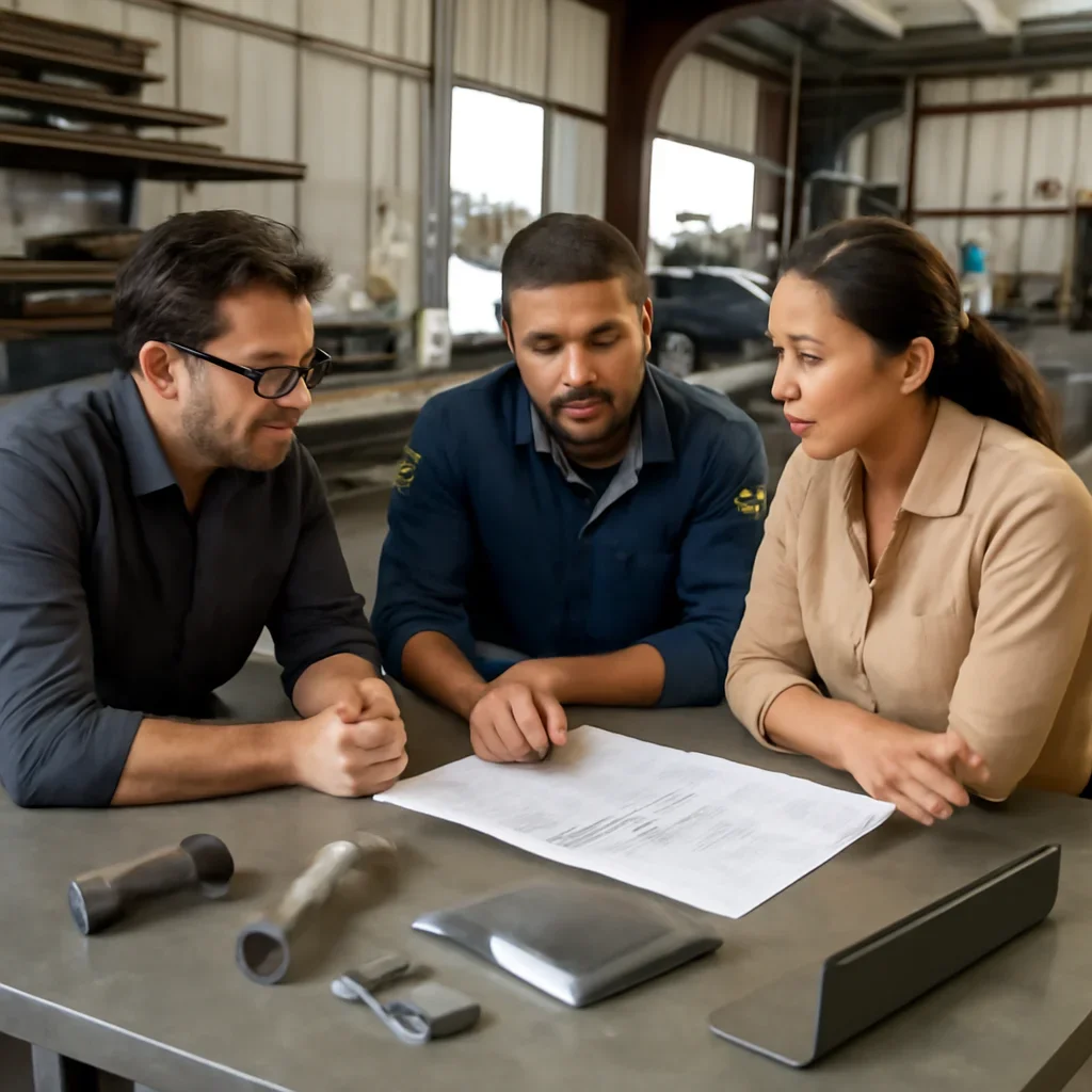 Project planning meeting for custom metal fabrication in Newhall, CA