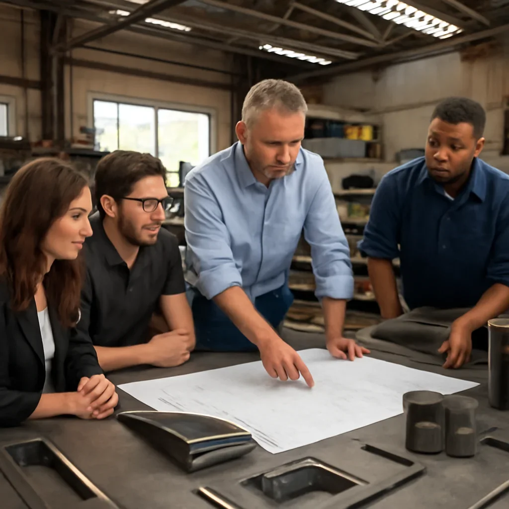 Project planning meeting for custom metal fabrication in San Fernando Valley