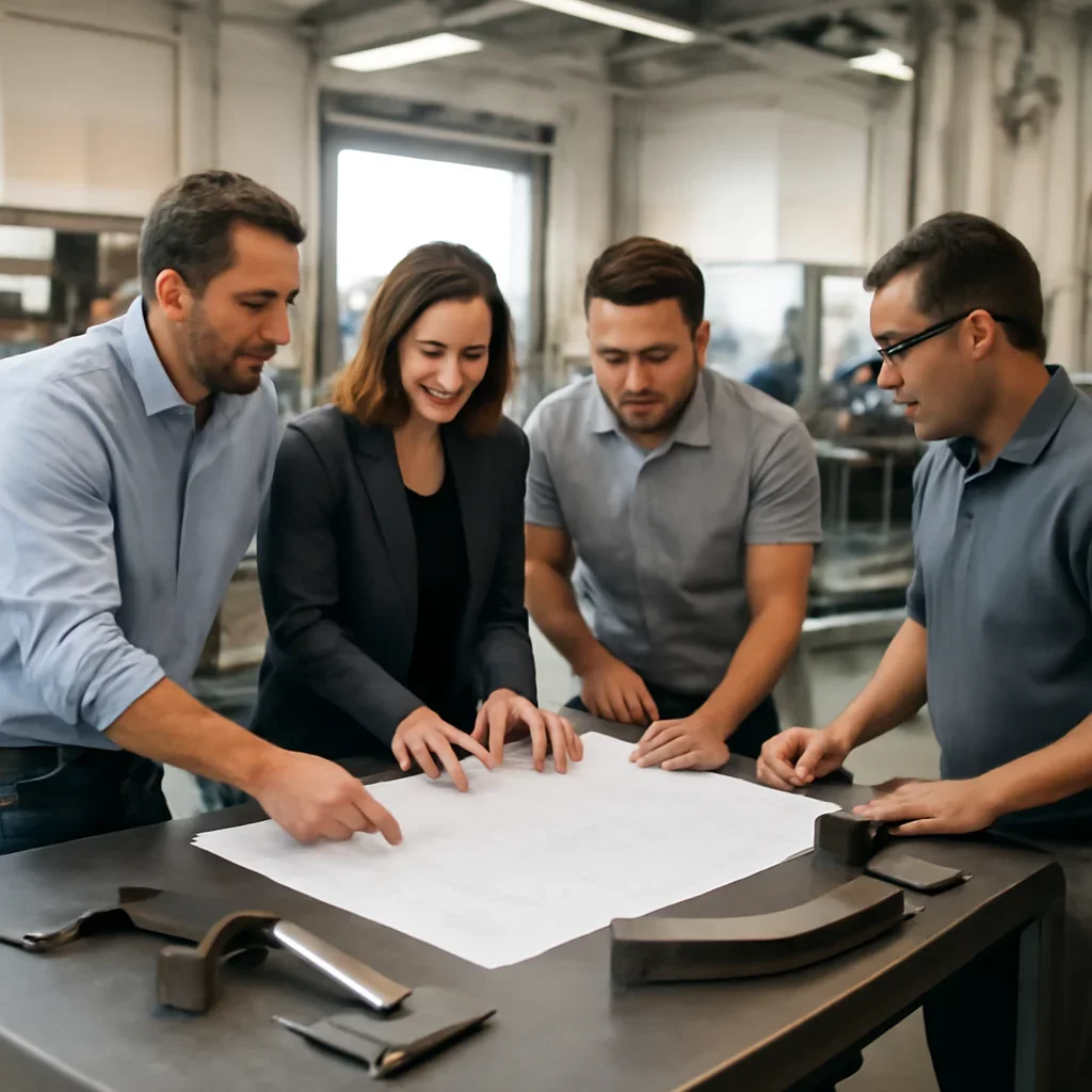 Project planning meeting for custom metal fabrication in Stevenson Ranch, CA