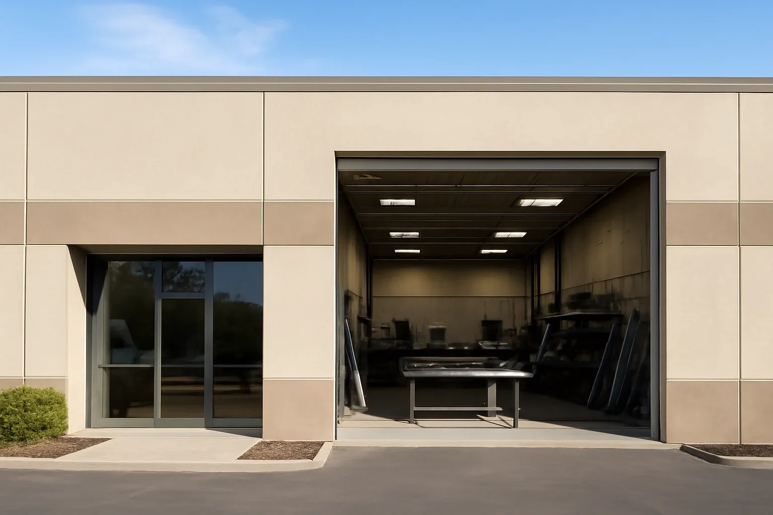 Exterior-facing view of a professional metal fabrication workspace in Canyon Country
